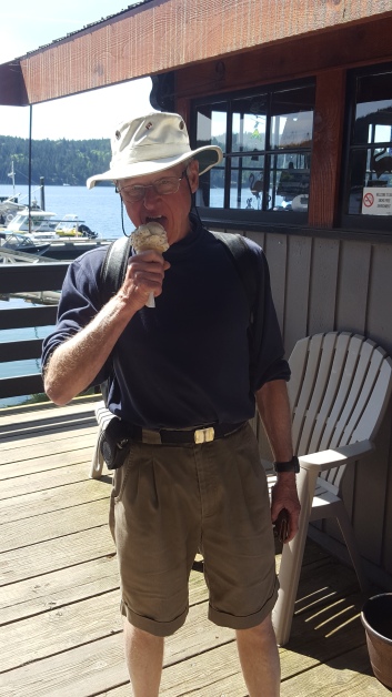 April 30th: Summer has arrived! Clive Caton arrived into the harbour on sailing vessel Planet, enjoying our first ice cream cone of 2016 season!